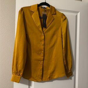Allegra K Mustard Button-Up Blouse